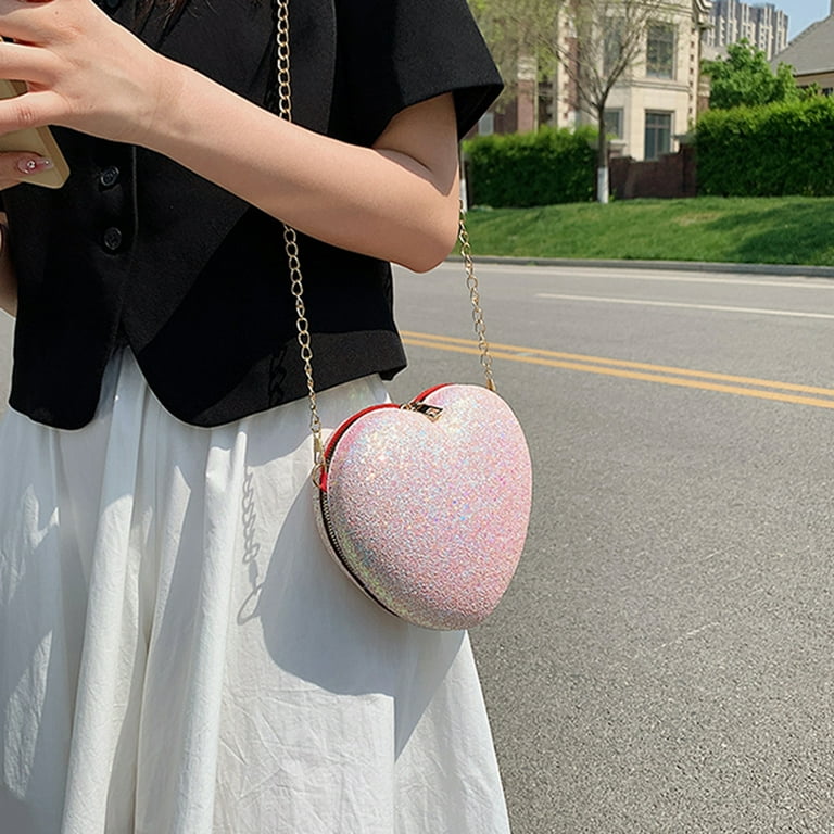Nitouy Sequins Love Heart Messenger Bag Glitter Girl Chain