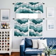 thumbnail image 2 of Turquoise Ombre Kitchen Curtains Sets for Windows 36 Inch Length, Modern Geometric Moire Abstract Art Rod Pocket Window Treatments Tier Curtains and Valances Set for Bedroom/Bathroom, 2 of 8