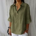 thumbnail image 2 of Hueook Shirts for Women Striped Women's Fashion Summer V Neck Leisure Three-quarter Sleeve Solid Army Green 2X, 2 of 5