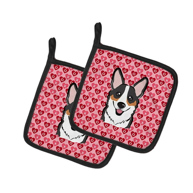 ""Caroline'S Treasures Tricolor Corgi Hearts Par De Agarraderas 7.5Hx7.5W Multicolor""
