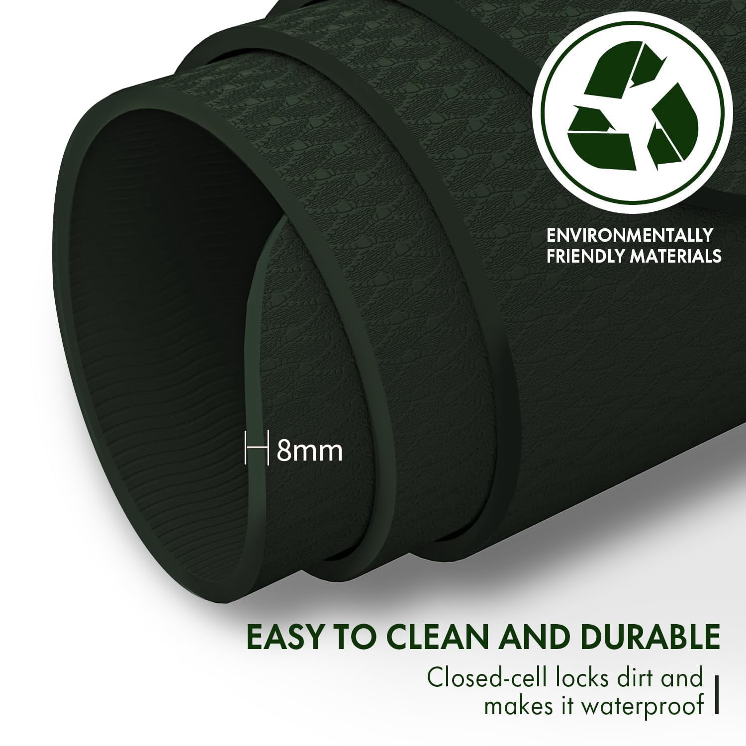 FrenzyBird Large Yoga Mat, 6'x4'(72"x48") 183x122cm, 8mm thick TPE non-slip extra wide exercise mat. Ideal for home yoga, Pilates, gym & floor workouts, suitable for women and men (Dark Green)