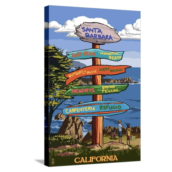 Art.com Santa Barbara, California - Destination Sign Stretched Canvas Print Wall Art by Lantern Press, 16" x 24"