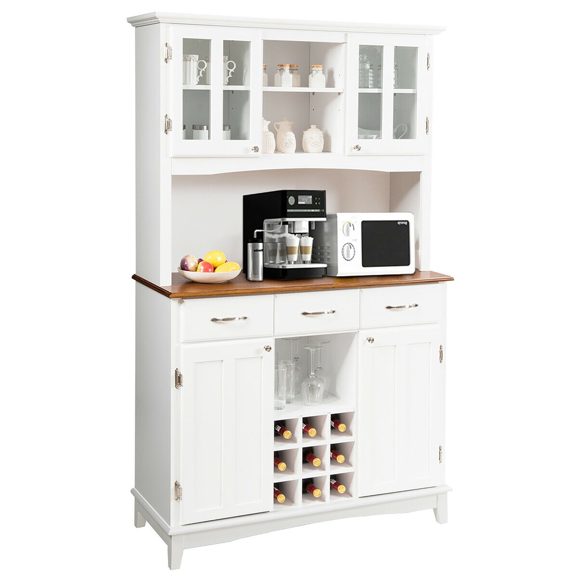 Costway Buffet And Hutch Kitchen Storage Cabinet Cupboard w/ Wine Rack & Drawers White - Walmart ...