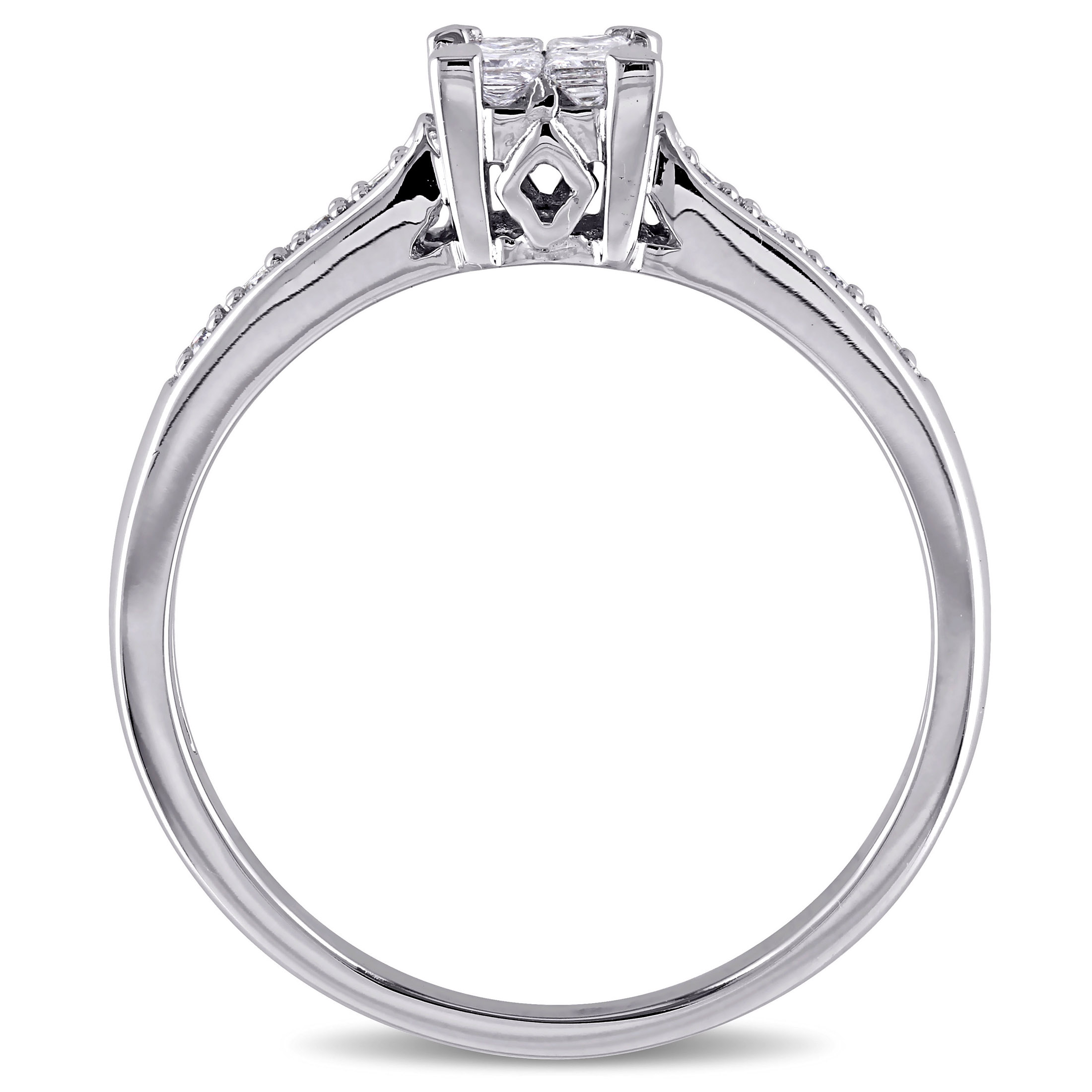 Everly Women's 1/4 Carat TDW Princess and Round-Cut Diamond 10kt White Gold Solitaire Style Bridal Engagement Ring with Invisible Quad Setting and Pave setting on Band (G-H, I2-I3) - image 5 of 9