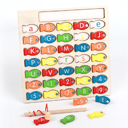 TAETOE Magnetic Wooden Fishing Game Toy for Toddlers, Alphabet Fish Catching Counting Games Puzzle with Numbers and Letters, Preschool Learning ABC Math Educational Toys 3 4 5 Years Old Girl Boy Kids