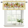 thumbnail image 2 of Sunflower Valances for Windows, Decorative Rod Pocket Window Valance Curtains, Pink Yellow Floral Elegant Pastoral Checkered Short Curtain Drapes for Kitchen/Living Room, 2 Panels, 60" W x 18" L, 2 of 8
