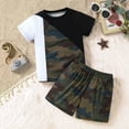 thumbnail image 2 of Baby Sport Outfits Toddler Boys Short Sleeve Color Block Camouflage Prints T Shirt Tops Shorts Pants Set, 2 of 8