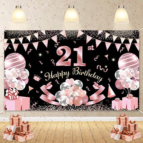 18th Birthday Party Decorations Backdrop and Door Banner,Rose Gold Birthday for*