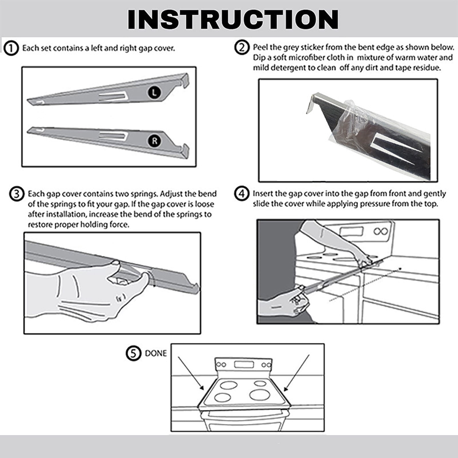 Oven Gap Filler for Kitchen Between Stove Edge and Stainless Steel Gap Cover