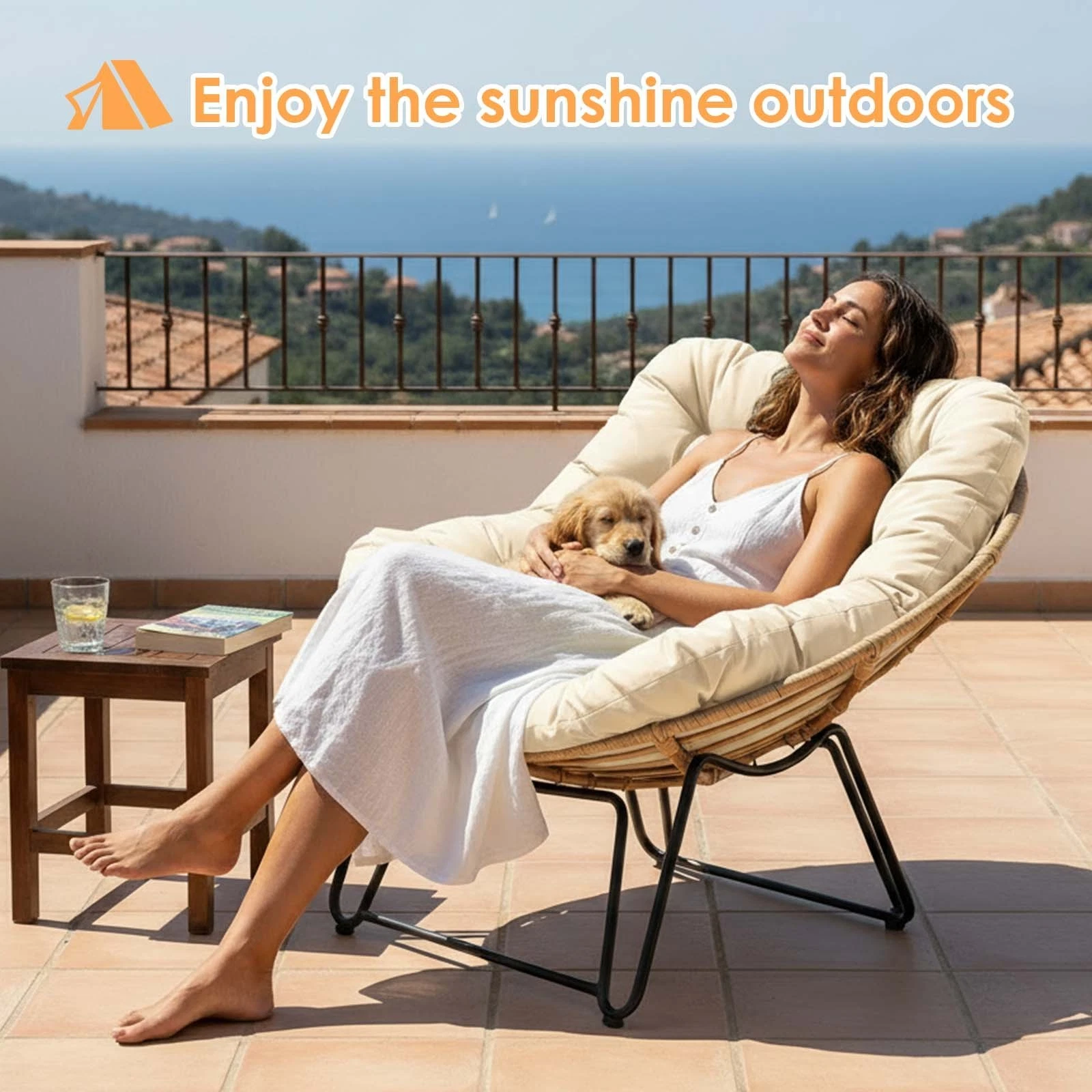 TOPCHANCES Egg Chair Cushion Only, Water-Resistant Outdoor Rocking Chair Cushion, Thick Papasan Seat Cushion with Ties for Patio, Porch, Balcony, Garden (Beige)