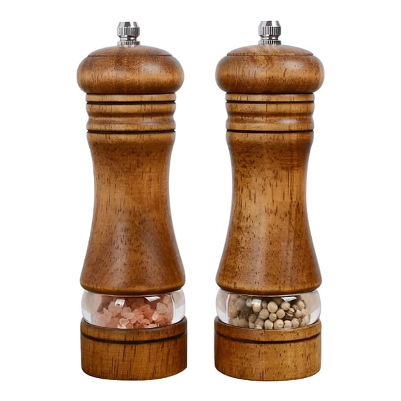 ACDANC Pepper Grinder,Wood Salt and Pepper Grinder Mills Sets,Classic Manual Salt Grinder Refillable Pepper Mill Sets with Acrylic Visible Window Adjustable Ceramic Grinding Rotor 6.5inch 2 Pack
