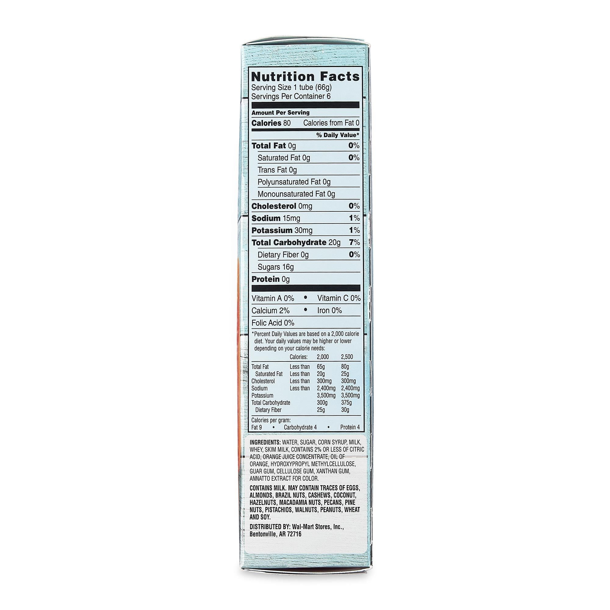 Great Value Orange Sherbet Tubes, 18 fl oz, 6 Pack