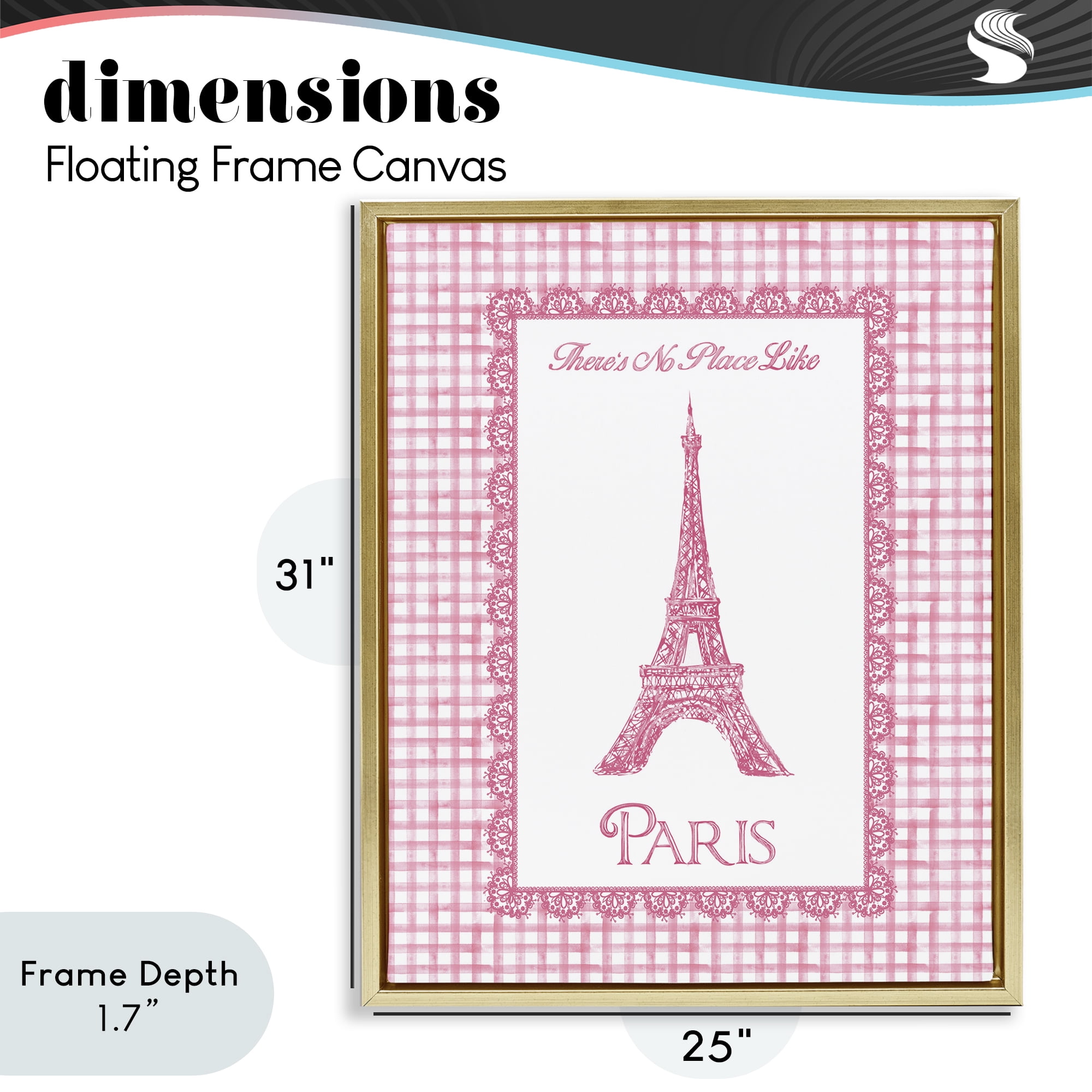 Stupell Industries No Place Like Paris Pink Lace Gold Framed Floater Canvas Wall Art, design by Conrad Knutsen
