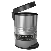 nu steel 5 Liter Round Small Metal Step Trash Can Wastebasket, Garbage Container Bin - for Bathroom, Powder Room, Bedroom, Kitchen, Craft Room, Office - Removable Liner Bucket -Shiny Steel STP-08