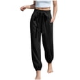 thumbnail image 4 of Womens Summer Linen High Waist Dressy Joggers Bow-Knot Loose Business Casual Pants for Vacation Travel Beach Trousers with Pockets Size S-2XL, 4 of 5