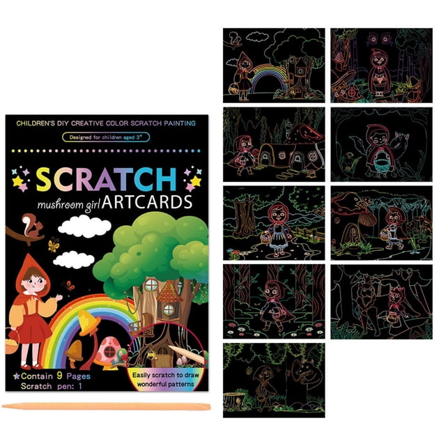 A Mushroom Girl Theme Scratch Art Book With Stylus For Childrens Creative Drawing Birthday Party Fun