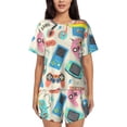 thumbnail image 1 of Fotbe Playing Video Games Conjunto de Pijama Estampado para Mujer, 2 Piezas, Ropa de Dormir con Camiseta de Manga Corta y Shorts Suaves-Small, 1 of 6