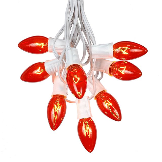 Novelty Lights 100' C9 Orange Incandescent Christmas String Light Set, Outdoor Christmas Light String, Christmas Bulbs, Roofline Light String, Outdoor String Lights, White Wire