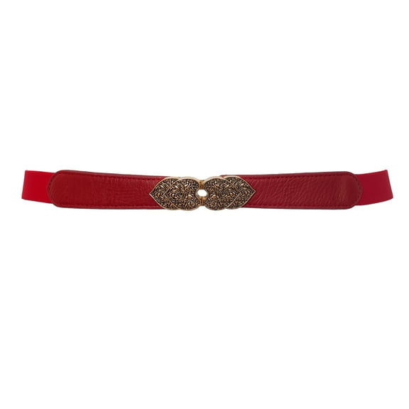 eVogues Plus Size Heart Buckle Skinny Belt Red