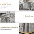 thumbnail image 5 of Wiilayok 62.6" Velvet Button Tufted Sofa, Mid-Century Classic Chesterfield Sofa Couch with Thick Backrest,Gold Stainless 2 Love Seat Couches for Living Room,Gray, 5 of 6