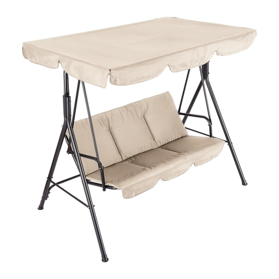 Garvee 3-Seater Outdoor Swing Chair, Heavy Duty Iron Porch Swing with Lattice Design for Garden Patio, 71x43x60in, Khaki