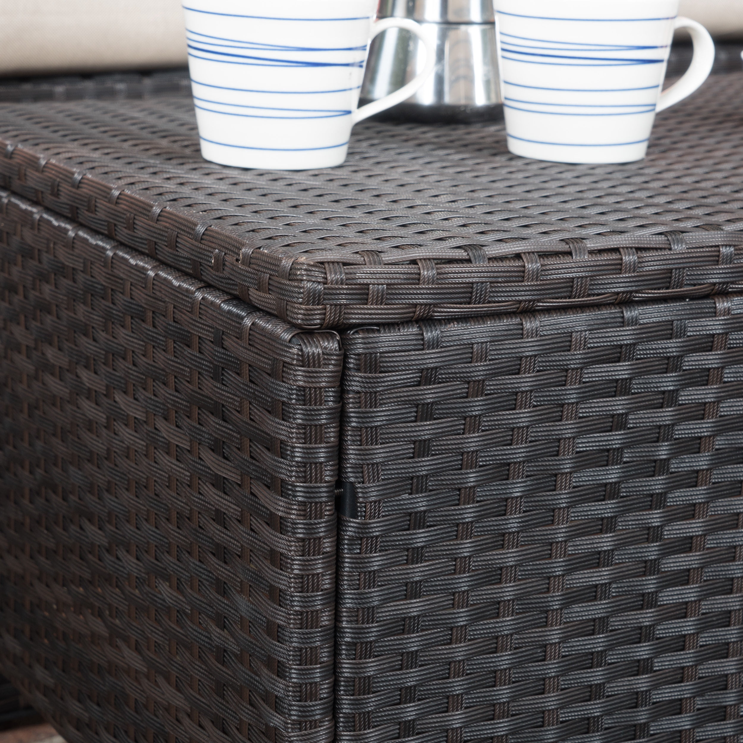 Cascada 4 Piece Wicker Chat Set with Cushions and Cover, Dark Brown, Beige