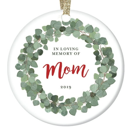 Wordings For Christmas Celebration Keepsake Loss of Mom Memorial Christmas Ornament 2019 Charming Flora Remembrance In Loving Memory Sympathy Life Celebration Gift Eucalyptus Wreath & Handwritten Script 3
