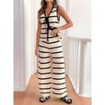 thumbnail image 4 of Womens Front Tie Sleeveless Knit Top and Pants Striped Knit Set Casual Two Piece Outfit Cream White M, 4 of 8