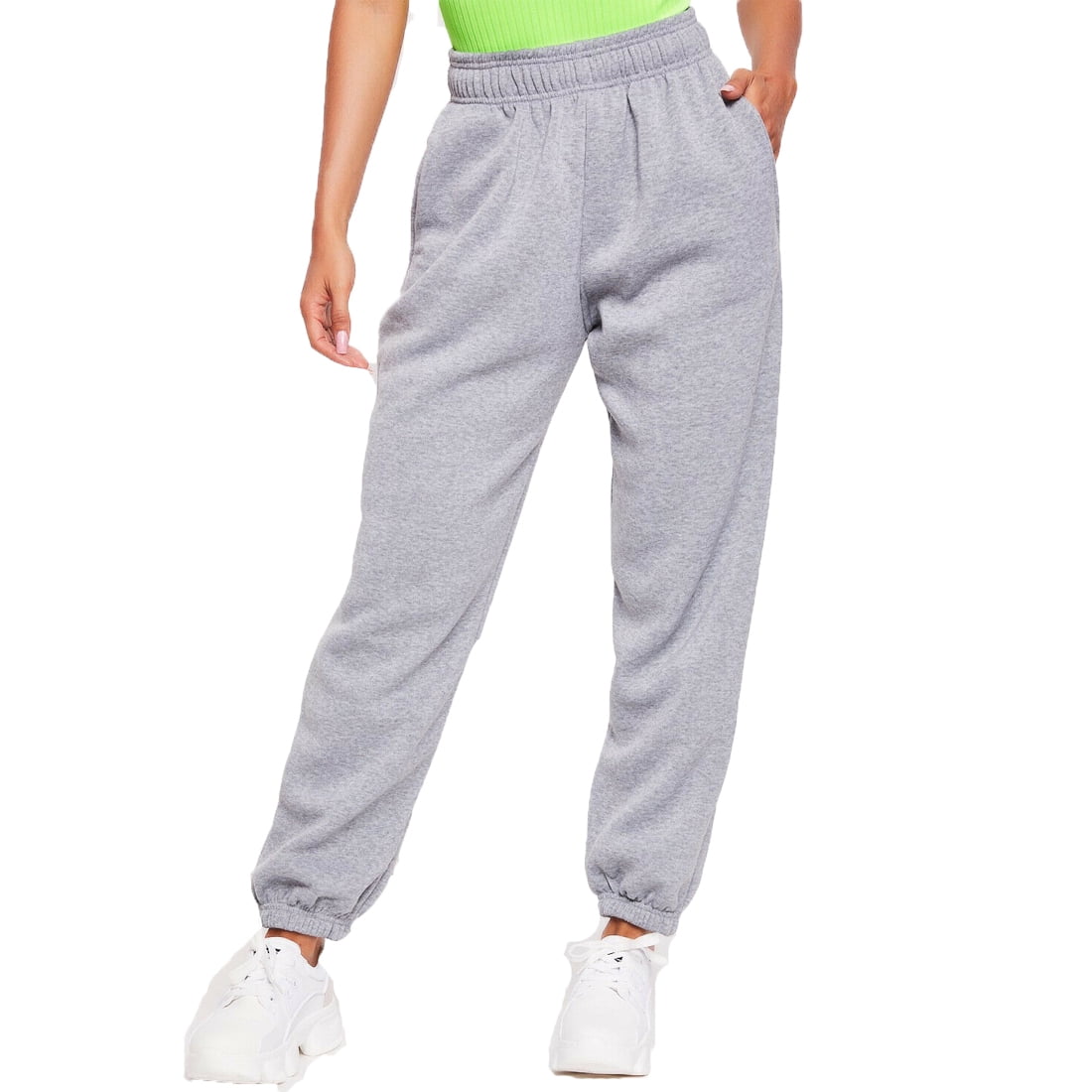 Women Casual Solid Color Sport Pants, Elastic Waist Ankle Cuff Loose  Sweatpants with Pocket