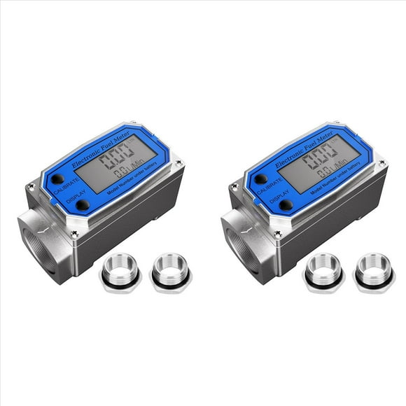2 Set 1 Inch Flow Meter with 3/4 Inch Adapters, Digital Turbine Flow Meter 2.5-31 GPM Inline NPT Thread,2set x water flow meter