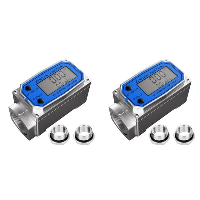 2Conjunto Medidor de Flujo de Combustible de 1 Pulgada con Adaptadores de 3/4 Pulgada, Medidor de Flujo de Turbina Digital de 2,5 A 31 GPM, con Rosca NPT en Línea