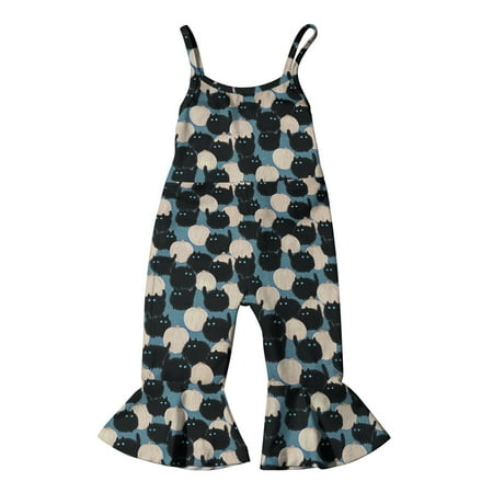 

Baby Romper Vest Halloween Clearance Sale Toddler Kids Boys Girls Halloween Fashion Cute Funny Cat Spider Print Flared Pants Romper Jumpsuit Blue 2-3 Years