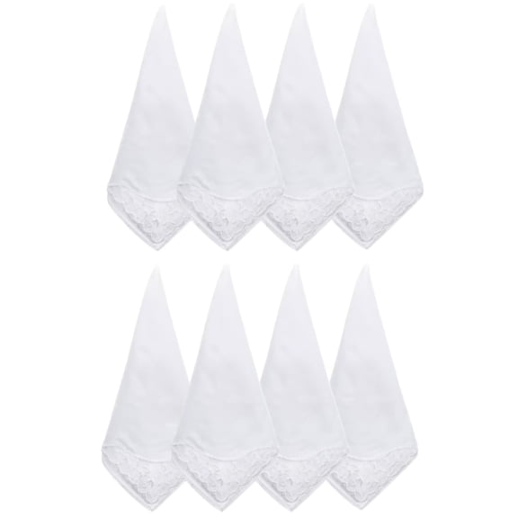SongYu 8 Pack White Lace Trim Imitation Silk Pocket Squares Wedding Party Handkerchiefs