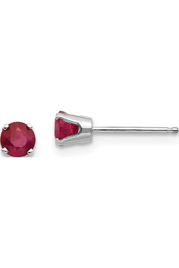 14K White Gold 4mm Ruby Stud Earrings (4 X 4) Made In India xbe127