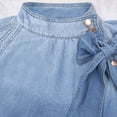 thumbnail image 4 of VIWORLD Women's Spring & Fall Denim Style Blouse - Puff Sleeve Design with Stand Collar & Bow Detail Light Blue，2XL, 4 of 9