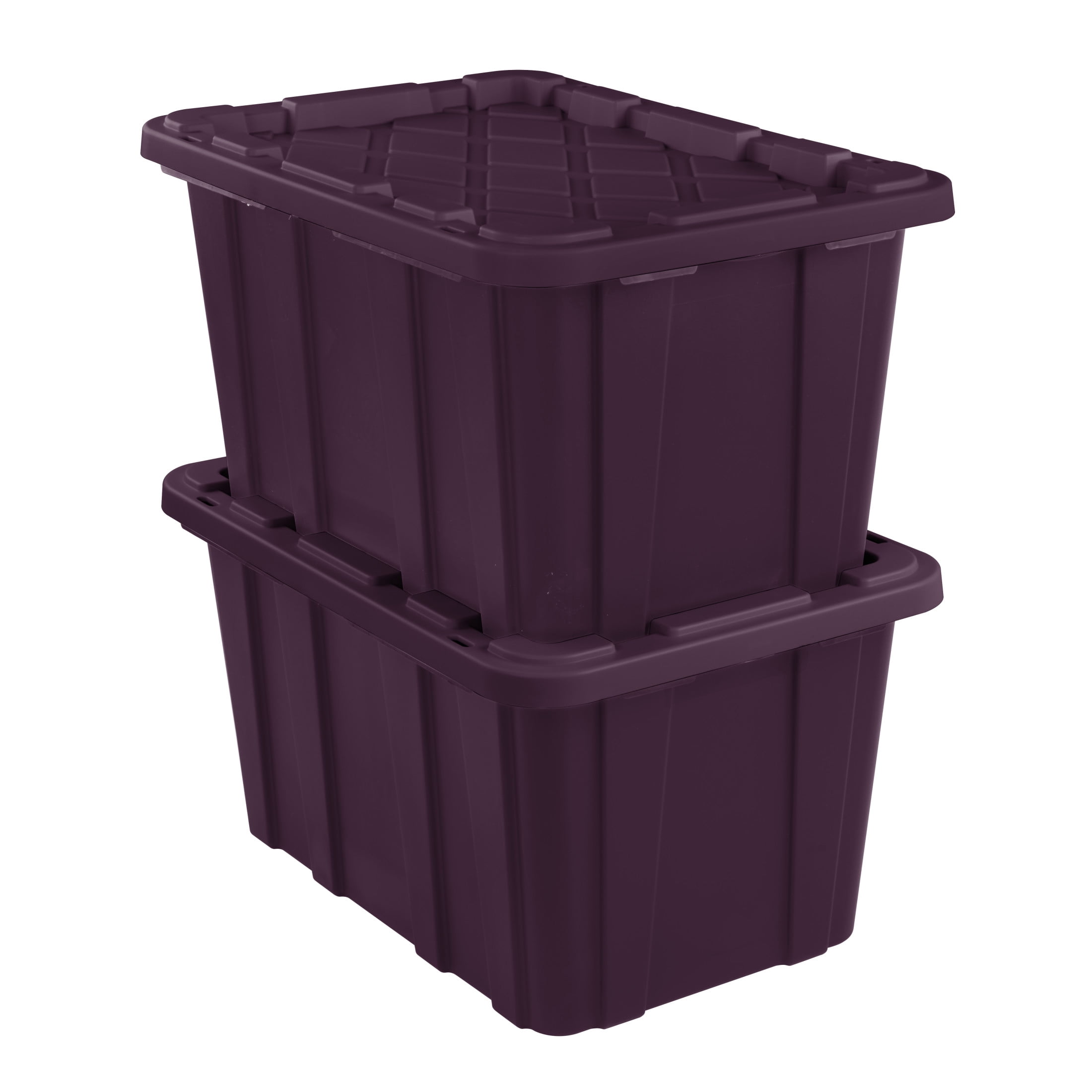 Sterilite Large Industrial Tote, 27 Gallon Durable Plastic Storage Bin with Snap-On Lid, Ideal for Fall and Halloween Costumes, Décor, and More, Plum
