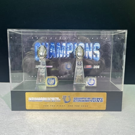 Indianap Colts Sup Bol Champions Trophy & Ring Display Set (2 Trophy + 2 Ring NFL Fan Collectible Decor Gift)