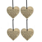 ANLEMIN Christmas Wooden Hanging Ornaments Heart Shaped Christmas in Heaven Wall Hanging Decorations Xmas Tree Craft Commemorative Tag with Rope (4PCS)