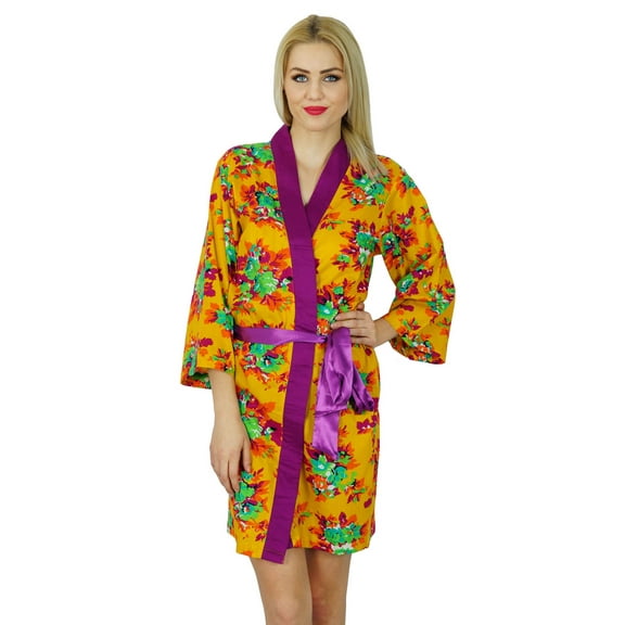 Bimba Women Short Cotton Robe Floral Printed Getting Ready Bridesmaid Robes