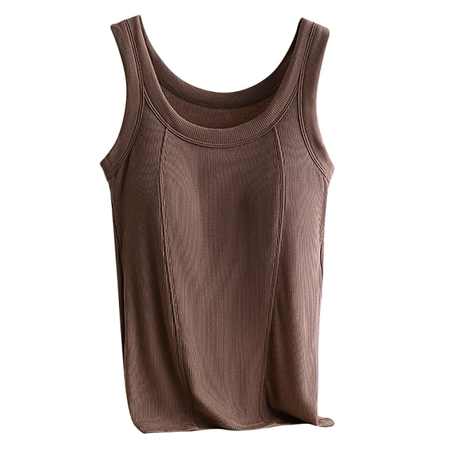 Lenpel Débardeurs Grande Taille pour Femmes Doux Décontracté Col Rond Camisole Ajustée avec Soutien-Gorge Intégré Sans Manches