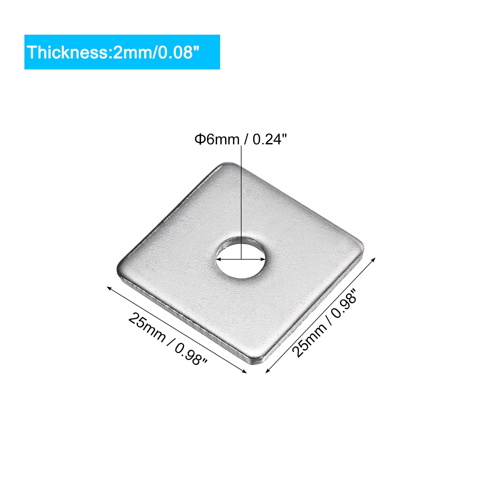 Square Washer, 25Pcs M6x25x25x2mm 304 Stainless Steel Square Plate Washers Flat Pad Spacer Gasket for Hardware Fastener