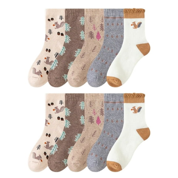5 Pairs Colorful Food Plant Pattern Cotton Crew Socks for Women Teens