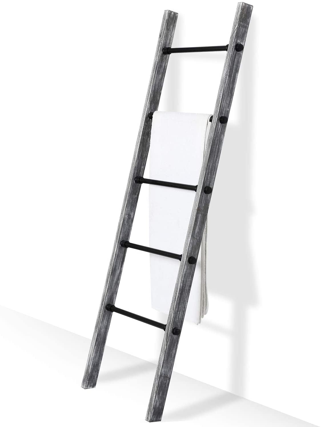MyGift 5ft Solid Wood Wall Leaning Blanket Ladder Bathroom Towel