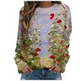 thumbnail image 1 of Pompotops Femmes Casual Imprimé Col Rond Pull Manches Longues Sweats Blouse T-shirt Tops, 1 of 5