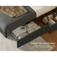 thumbnail image 3 of Lofka Queen Bed Frame with Adjustable Upholstered Headboard and 4 Storage Drawers Dark Gray, 3 of 9