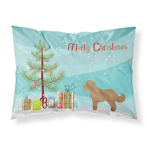 Tan Cockapoo Christmas Tree Fabric Standard Pillowcase