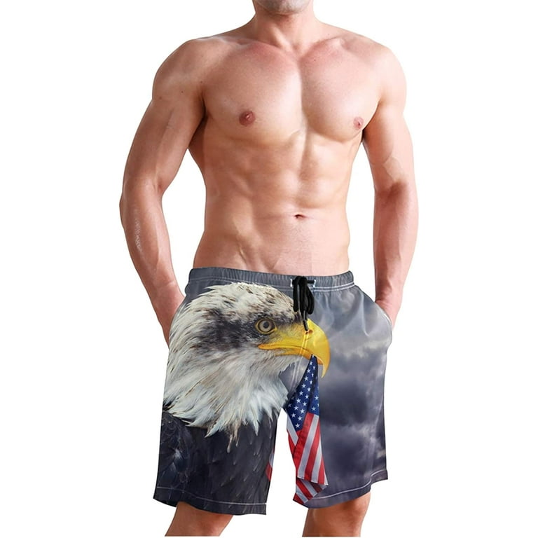 Men's Bald Eagle Holds American Flag Swim Trunks Classic Board