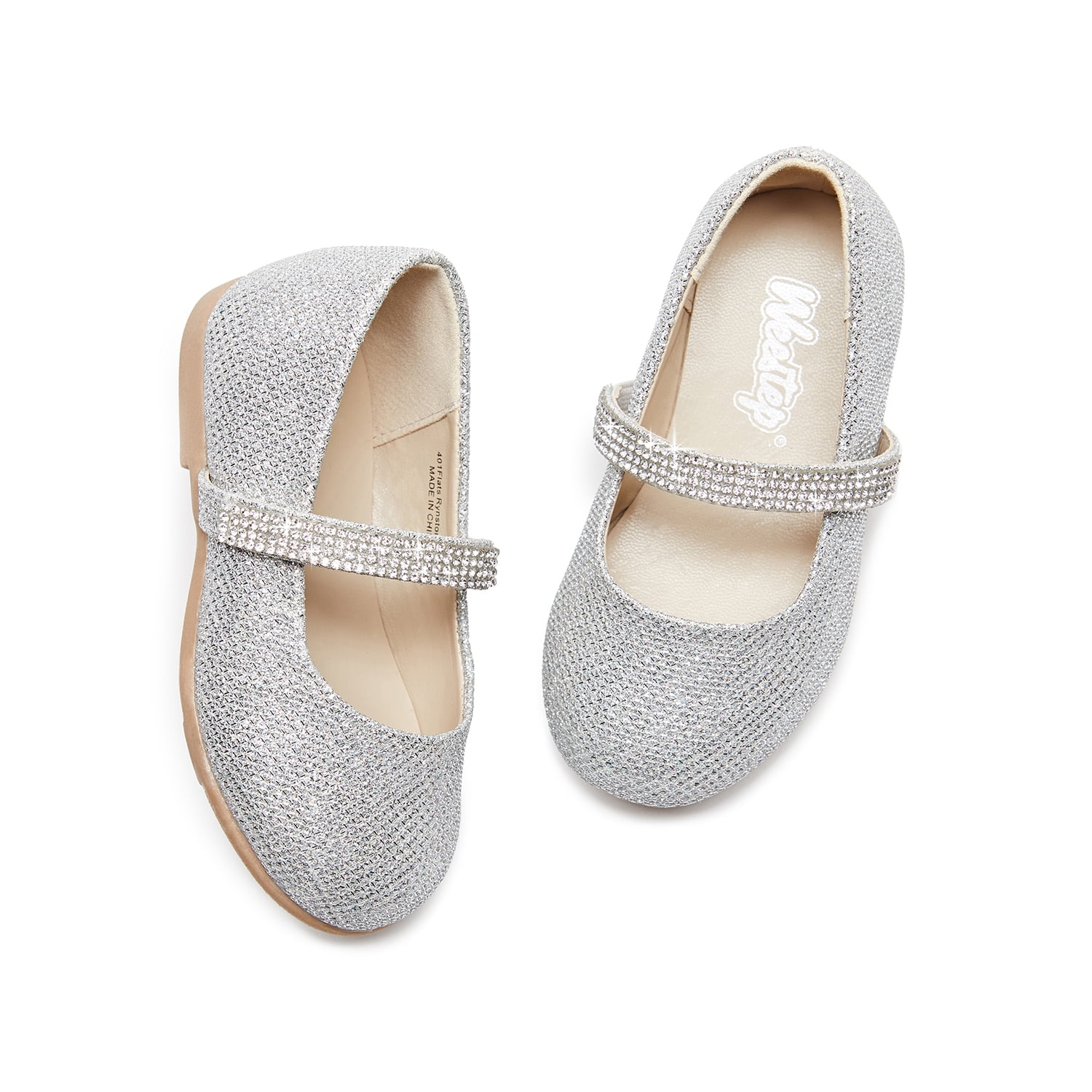 NEW Girls Toddlers JUMPING BEANS MALTA SILVER Mary Jane SlipOn Flats Shoes 