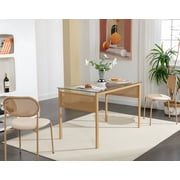 COSVALVE Set of 2 Boho Dining Chairs with Rattan Back, Upholstered Cane, Metal Legs