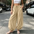 thumbnail image 4 of HappyYEE Women’s Baggy Balloon Pants Elastic Waist Wide Leg Joggers with Pockets Loose Fits Cuffed Ankle Lightweight Travel Trousers S, 4 of 7